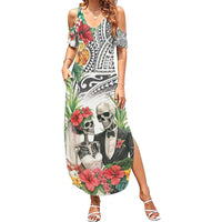 Skeleton Love for Valentine’s Day Family Matching Summer Maxi Dress and Hawaiian Shirt Polynesian Tribal Love Forever