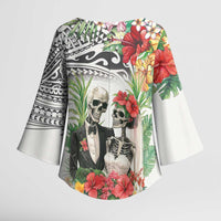 Skeleton Love for Valentines Day Kimono Sleeve Blouse Polynesian Tribal Love Forever LT9 - Polynesian Pride