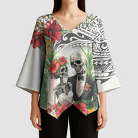 Skeleton Love for Valentines Day Kimono Sleeve Blouse Polynesian Tribal Love Forever LT9 - Polynesian Pride