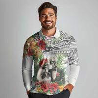 Skeleton Love for Valentine’s Day Long Sleeve Polo Shirt Polynesian Tribal Love Forever