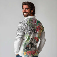 Skeleton Love for Valentine’s Day Long Sleeve Polo Shirt Polynesian Tribal Love Forever