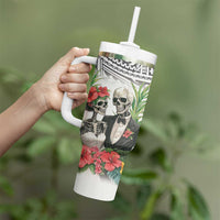 Skeleton Love for Valentines Day Tumbler With Handle Polynesian Tribal Love Forever LT9 - Polynesian Pride