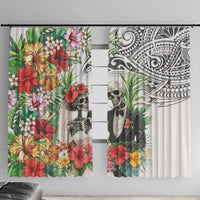 Skeleton Love for Valentines Day Window Curtain Polynesian Tribal Love Forever LT9 With Hooks White - Polynesian Pride