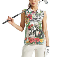 Skeleton Love for Valentine’s Day Women Sleeveless Polo Shirt Polynesian Tribal Love Forever