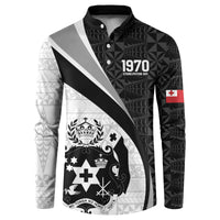Personalised Tonga Emancipation Day Button Sweatshirt Since 1970 Ngatu Tribal Pattern LT9 Black - Polynesian Pride