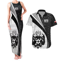 Personalised Tonga Emancipation Day Couples Matching Tank Maxi Dress and Hawaiian Shirt Since 1970 Ngatu Tribal Pattern LT9 Black - Polynesian Pride