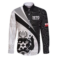 Personalised Tonga Emancipation Day Family Matching Puletasi and Hawaiian Shirt Since 1970 Ngatu Tribal Pattern LT9 Dad's Shirt - Long Sleeve Black - Polynesian Pride