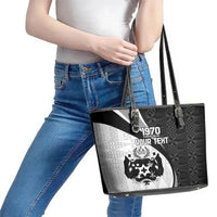 Personalised Tonga Emancipation Day Leather Tote Bag Since 1970 Ngatu Tribal Pattern LT9 - Polynesian Pride