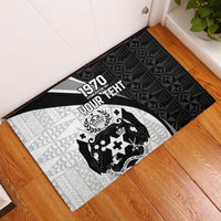 Personalised Tonga Emancipation Day Rubber Doormat Since 1970 Ngatu Tribal Pattern LT9 Black - Polynesian Pride