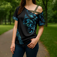 All Black Maori Tribal Tattoo Personalised Cross Shoulder Shirt Polynesian Style - Polynesian Pride