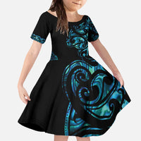 All Black Maori Tribal Tattoo Personalised Family Matching Off The Shoulder Long Sleeve Dress and Hawaiian Shirt Polynesian Style