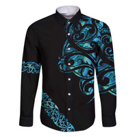 All Black Maori Tribal Tattoo Personalised Family Matching Off The Shoulder Long Sleeve Dress and Hawaiian Shirt Polynesian Style