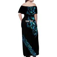 All Black Maori Tribal Tattoo Personalised Family Matching Off Shoulder Maxi Dress and Hawaiian Shirt Polynesian Style