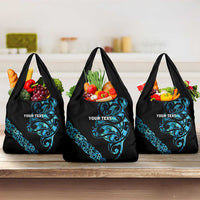 All Black Maori Tribal Tattoo Personalised Grocery Bag Polynesian Style