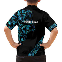 All Black Maori Tribal Tattoo Personalised Kid Hawaiian Shirt Polynesian Style