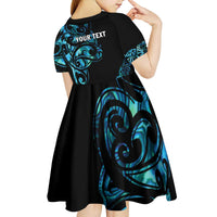 All Black Maori Tribal Tattoo Personalised Kid Short Sleeve Dress Polynesian Style