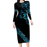 All Black Maori Tribal Tattoo Personalised Long Sleeve Bodycon Dress Polynesian Style