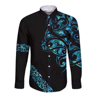 All Black Maori Tribal Tattoo Personalised Long Sleeve Button Shirt Polynesian Style