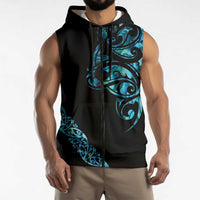 All Black Maori Tribal Tattoo Personalised Sleeveless Zip Hoodie Polynesian Style LT9 - Polynesian Pride