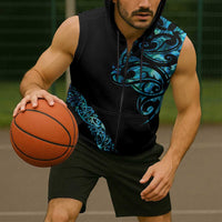 All Black Maori Tribal Tattoo Personalised Sleeveless Zip Hoodie Polynesian Style LT9