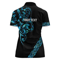 All Black Maori Tribal Tattoo Personalised Women Polo Shirt Polynesian Style