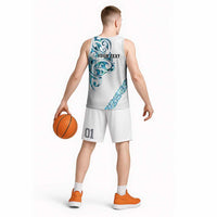 All White Maori Tribal Tattoo Personalised Basketball Jersey Polynesian Style - Polynesian Pride
