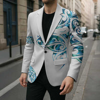 All White Maori Tribal Tattoo Personalised Blazer Polynesian Style - Polynesian Pride