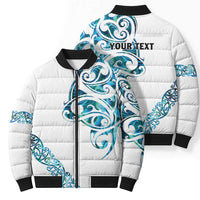 All White Maori Tribal Tattoo Personalised Bomber Puffer Jacket Polynesian Style - Polynesian Pride