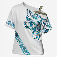 All White Maori Tribal Tattoo Personalised Cross Shoulder Shirt Polynesian Style - Polynesian Pride