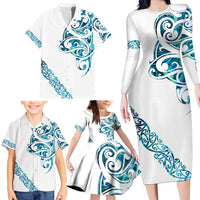 All White Maori Tribal Tattoo Personalised Family Matching Long Sleeve Bodycon Dress and Hawaiian Shirt Polynesian Style