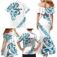 All White Maori Tribal Tattoo Personalised Family Matching Mermaid Dress and Hawaiian Shirt Polynesian Style