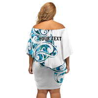 All White Maori Tribal Tattoo Personalised Family Matching Off Shoulder Short Dress and Hawaiian Shirt Polynesian Style