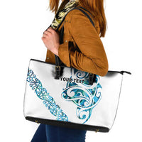 All White Maori Tribal Tattoo Personalised Leather Tote Bag Polynesian Style