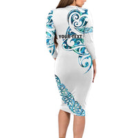 All White Maori Tribal Tattoo Personalised Long Sleeve Bodycon Dress Polynesian Style
