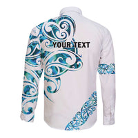 All White Maori Tribal Tattoo Personalised Long Sleeve Button Shirt Polynesian Style