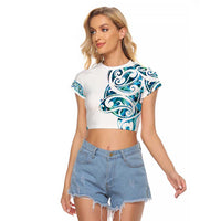 All White Maori Tribal Tattoo Personalised Raglan Cropped T Shirt Polynesian Style