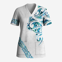 All White Maori Tribal Tattoo Personalised Scrub Top Polynesian Style - Polynesian Pride