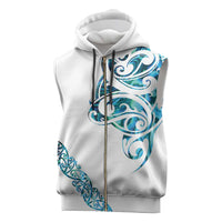 All White Maori Tribal Tattoo Personalised Sleeveless Zip Hoodie Polynesian Style LT9 White - Polynesian Pride