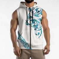 All White Maori Tribal Tattoo Personalised Sleeveless Zip Hoodie Polynesian Style LT9 - Polynesian Pride