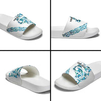 All White Maori Tribal Tattoo Personalised Slide Sandals Polynesian Style - Polynesian Pride