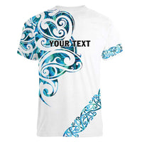 All White Maori Tribal Tattoo Personalised Women V-Neck T-Shirt Polynesian Style