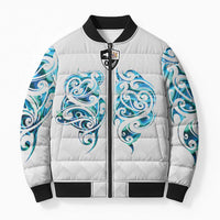 Queensland Maori Kiwi Personalised Bomber Puffer Jacket Ma Kakariki Papua Shell Maori Tribal Tattoo - Polynesian Pride