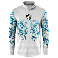 Queensland Maori Kiwi Personalised Button Sweatshirt Ma Kakariki Papua Shell Maori Tribal Tattoo LT9 White - Polynesian Pride