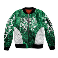 Queensland Maori Kiwi Personalised Sleeve Zip Bomber Jacket Kikirangi Papua Shell Maori Tribal Tattoo