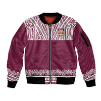 Queensland Maori Nga Hau E Wha Custom Sleeve Zip Bomber Jacket Polynesian Maori Tribal Pattern