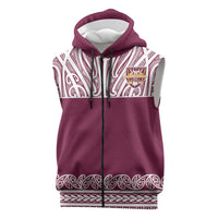 Queensland Maori Nga Hau E Wha Custom Sleeveless Zip Hoodie Polynesian Maori Tribal Pattern LT9 Maroon - Polynesian Pride