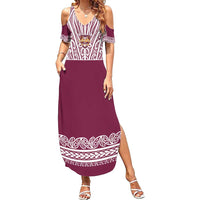 Queensland Maori Nga Hau E Wha Custom Summer Maxi Dress Polynesian Maori Tribal Pattern LT9 Women Maroon - Polynesian Pride