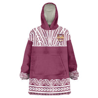 Queensland Maori Nga Hau E Wha Custom Wearable Blanket Hoodie Polynesian Maori Tribal Pattern LT9 One Size Maroon - Polynesian Pride