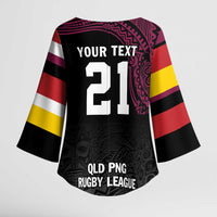 Queensland Papua New Guinea Custom Kimono Sleeve Blouse All Black Pacific PNG Tribal Style - Polynesian Pride