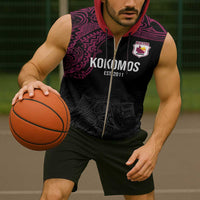 Queensland Papua New Guinea Custom Sleeveless Zip Hoodie All Black Pacific PNG Tribal Style - Polynesian Pride